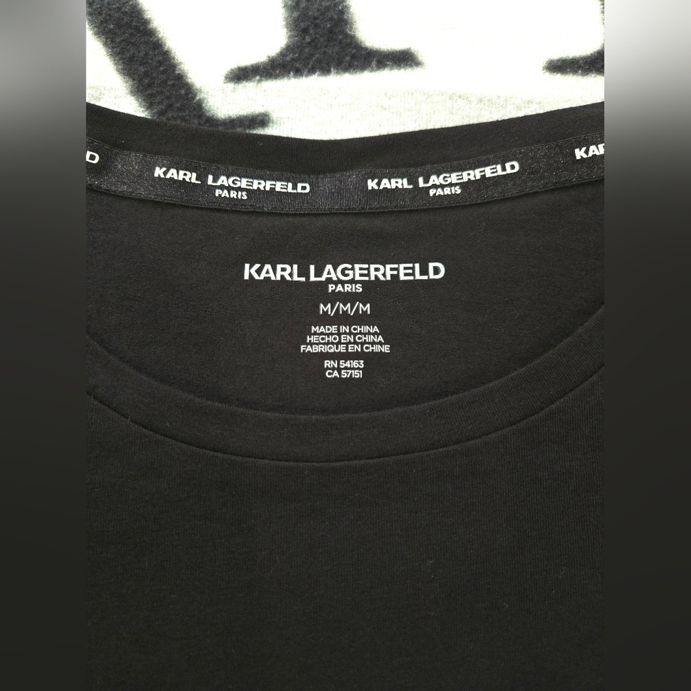 Karl Lagerfeld Paris Black T-Shirt with Blue Graphic Medium & Large NEW - Picture 8 of 15